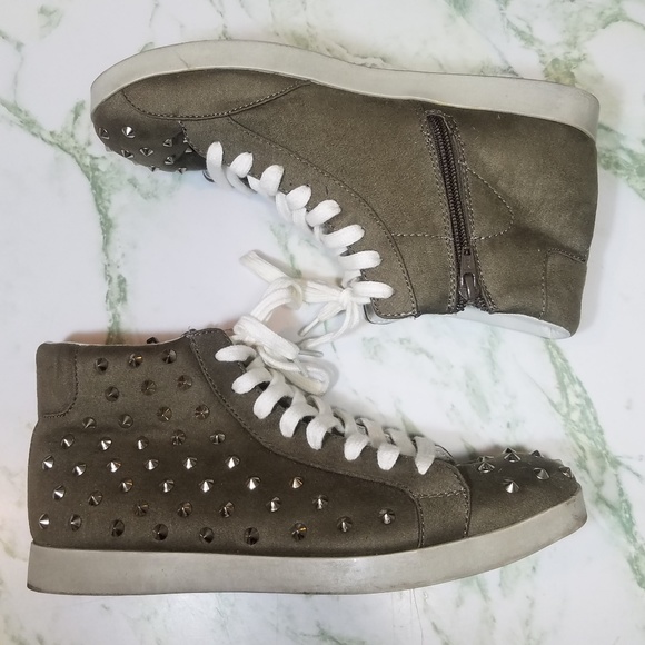 Xhilaration Shoes - Olive army green studded high top sneakers 8.5